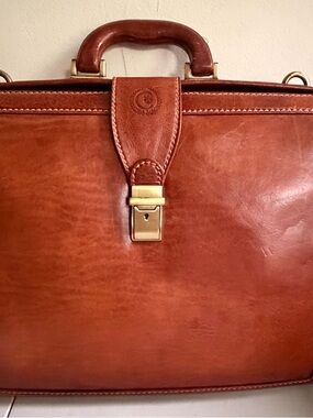 Vintage Cenzo Classic Tan Italian Leather Briefcase with Brass Hardware